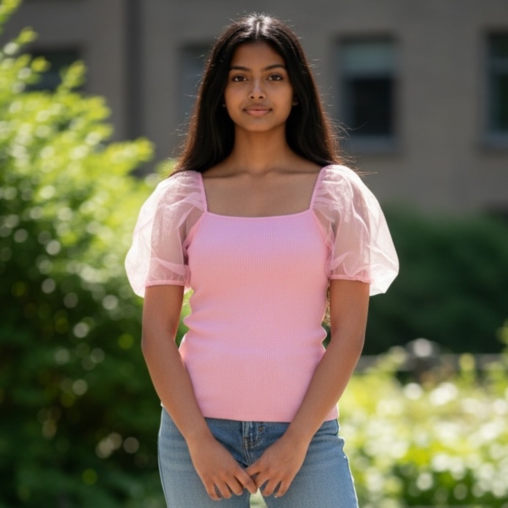 Endless Rose. Light Pink Sheer Sleeve Blouse